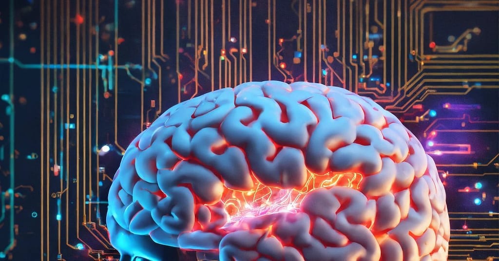 human brain connected with a computer