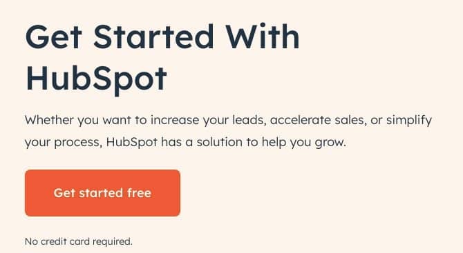 HubSpot's sign-up banner offering free registration to get started with solutions including Empathetic Chatbots