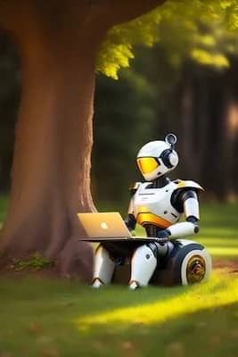 a humanoid robot under a tree